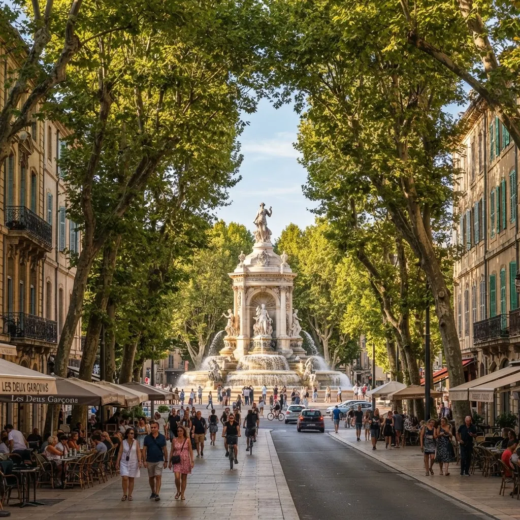Cours Mirabeau et fontaine de la Rotonde à Aix-en-Provence